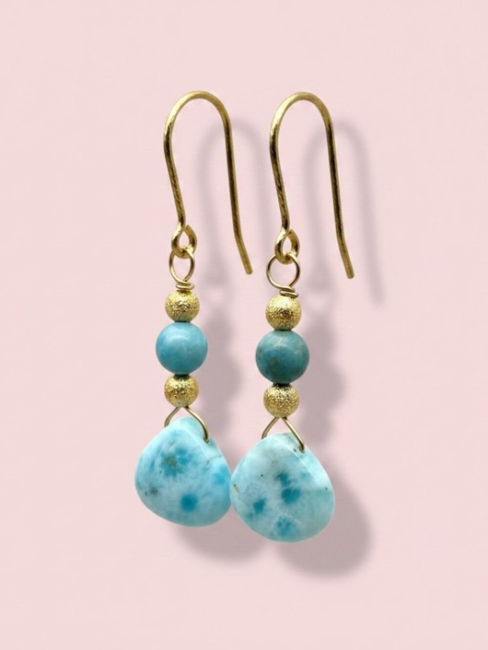 Beautiful Blue Larimar Earrings wrapped in 14k Gold Filled Wire